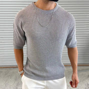 Maglia da uomo in maglia – Vestibilità slim – Leggera semitrasparente – Trama a coste – Girocollo – Manica corta 2