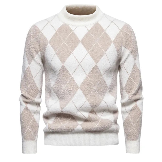 Maglione Argyle da uomo - Girocollo - Lavorato a maglia - Manica lunga - Motivo classico 0