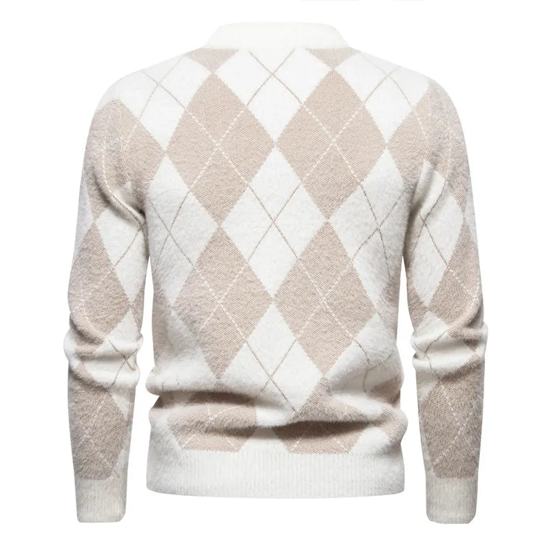Maglione Argyle da uomo - Girocollo - Lavorato a maglia - Manica lunga - Motivo classico 3