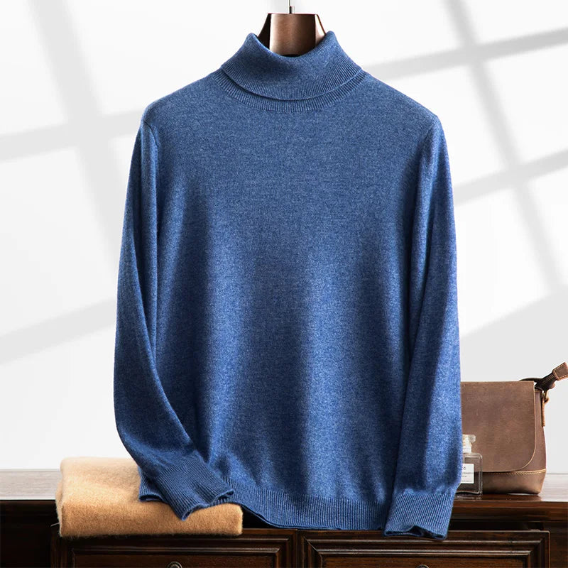 Maglione a collo alto da uomo – Cashmere – Vestibilità comoda – Maglia a coste – Lunghezza intera 0