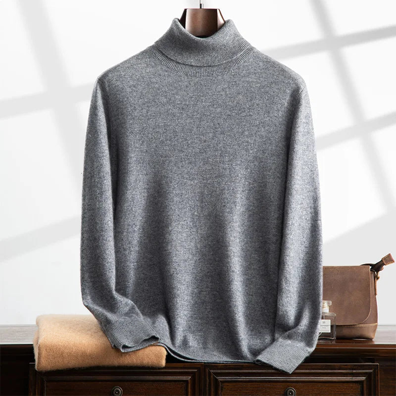 Maglione a collo alto da uomo – Cashmere – Vestibilità comoda – Maglia a coste – Lunghezza intera 1