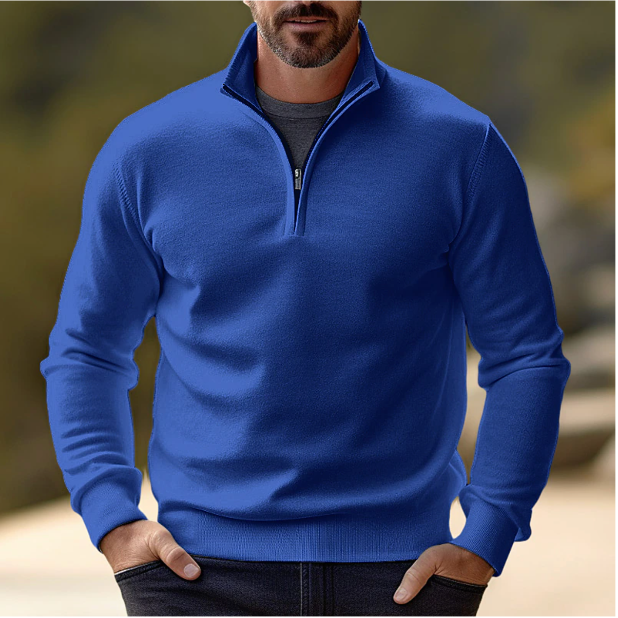 Maglione casual con mezza zip | Maglia morbida, traspirante, ideale per vestirsi a strati 0