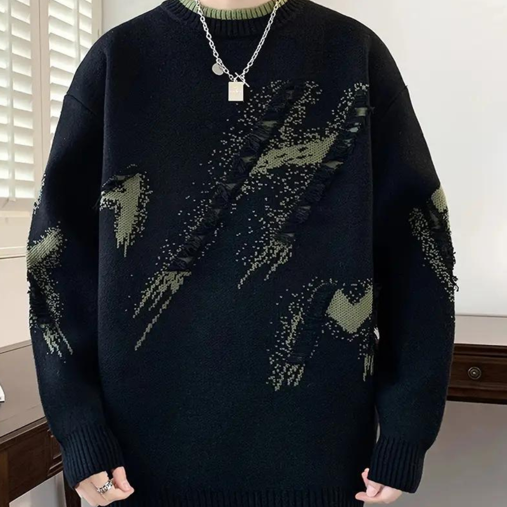 Maglione casual da uomo lavorato a maglia effetto consumato 0