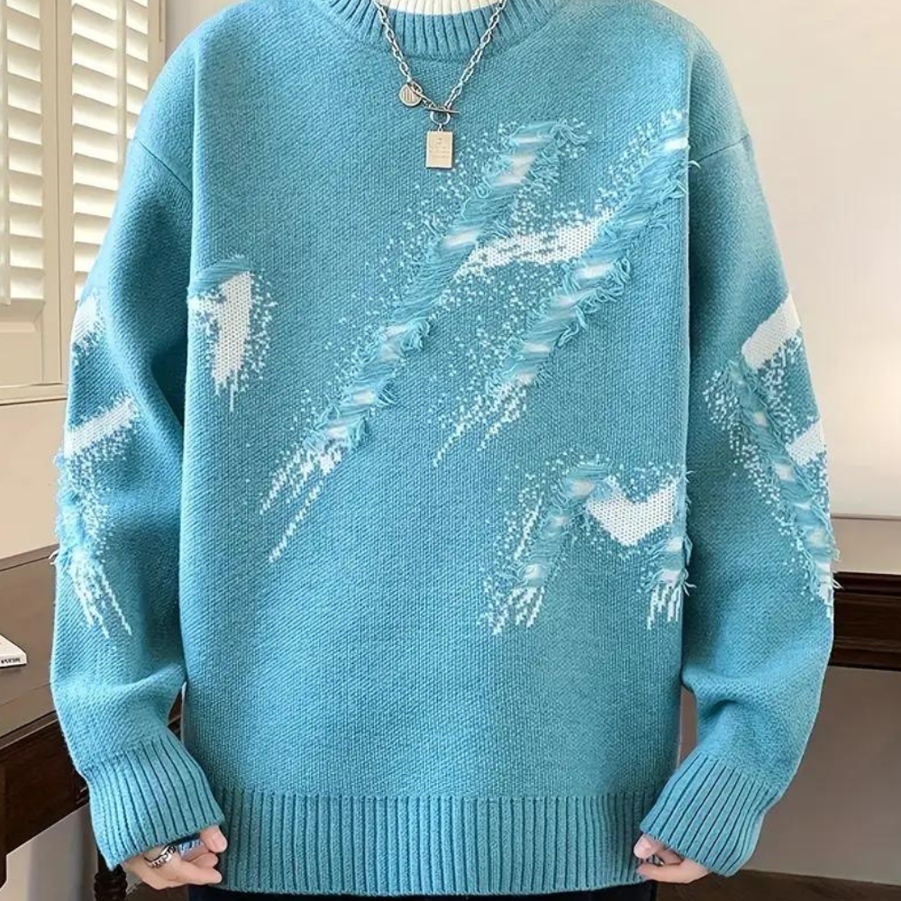 Maglione casual da uomo lavorato a maglia effetto consumato 1