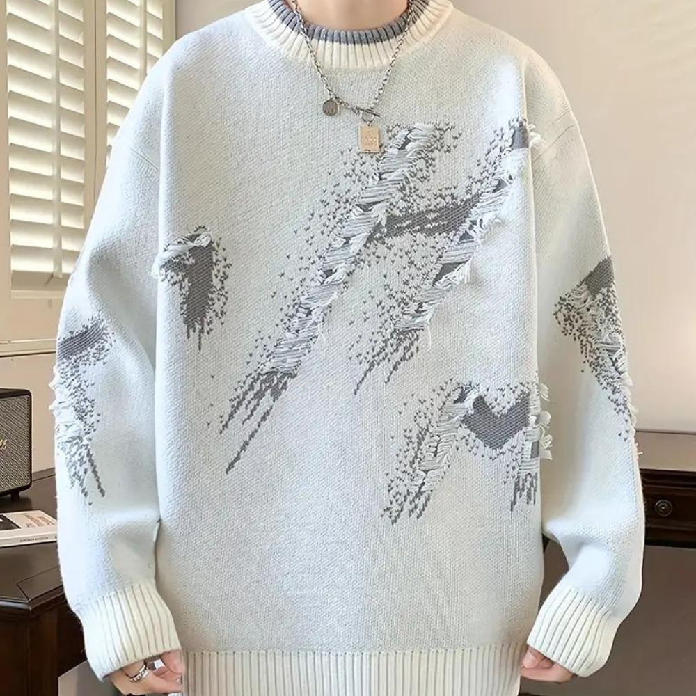 Maglione casual da uomo lavorato a maglia effetto consumato 2