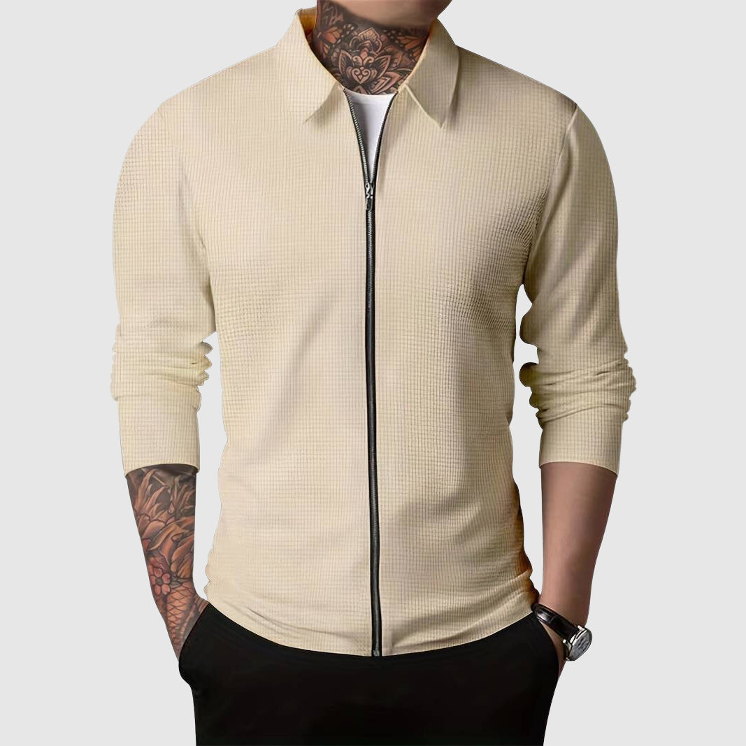 Maglione con cerniera da uomo – Maglia a nido d'ape – Design aderente – Abbigliamento casual a maniche lunghe 0