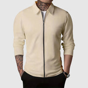 Maglione con cerniera da uomo – Maglia a nido d'ape – Design aderente – Abbigliamento casual a maniche lunghe 0