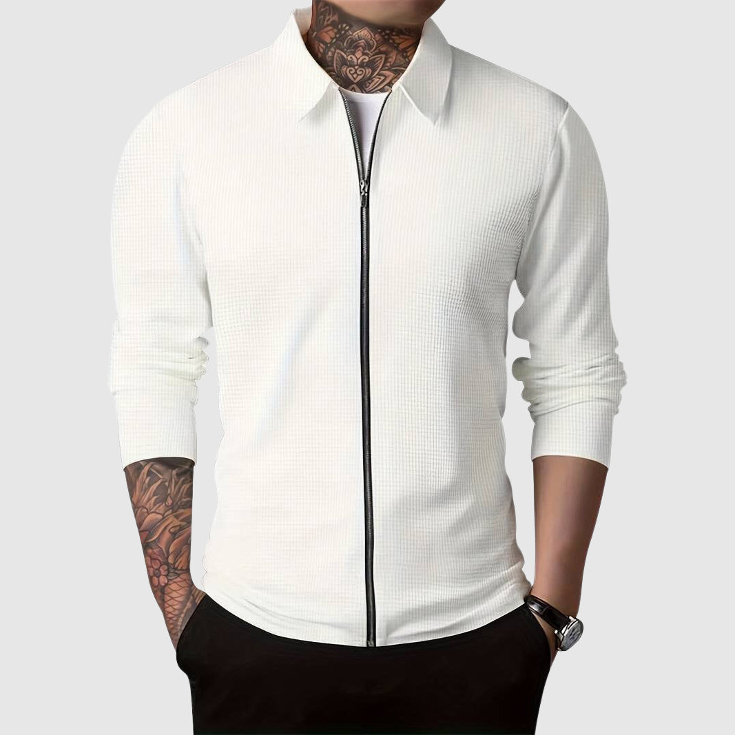 Maglione con cerniera da uomo – Maglia a nido d'ape – Design aderente – Abbigliamento casual a maniche lunghe 2