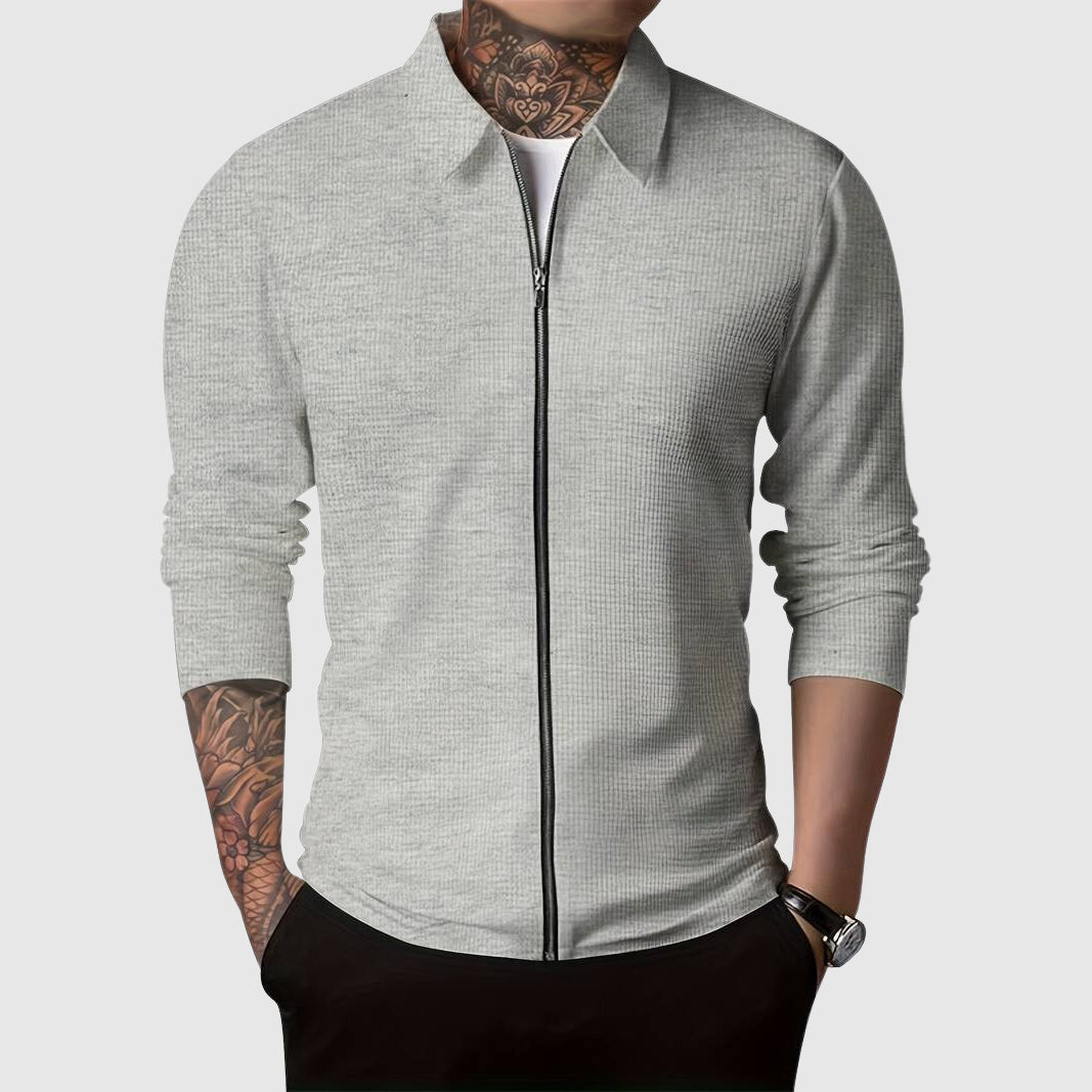 Maglione con cerniera da uomo – Maglia a nido d'ape – Design aderente – Abbigliamento casual a maniche lunghe 3