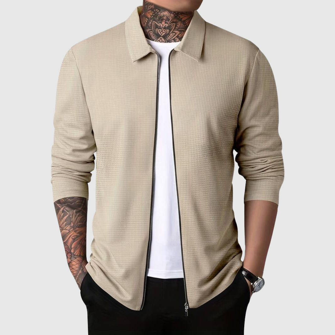 Maglione con cerniera da uomo – Maglia a nido d'ape – Design aderente – Abbigliamento casual a maniche lunghe 4