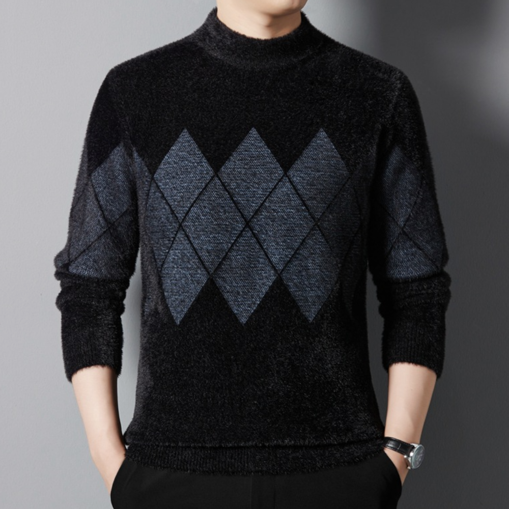 Maglione da uomo - Collo alto - Motivo a rombi - Manica lunga - Morbido in maglia - Abbigliamento casual 0