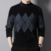 Maglione da uomo - Collo alto - Motivo a rombi - Manica lunga - Morbido in maglia - Abbigliamento casual 0