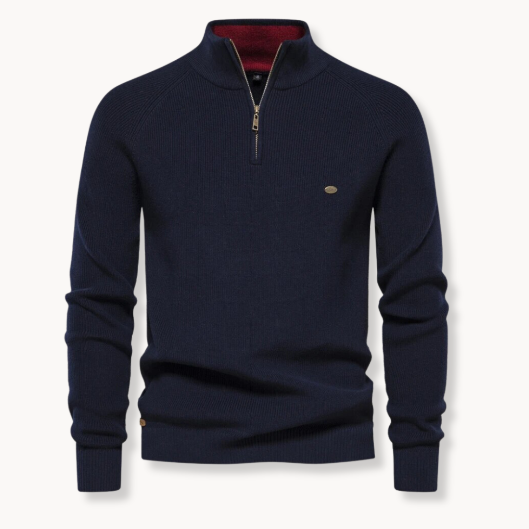 Maglione da uomo – Misto cotone – Vestibilità classica – Collo con mezza zip – Rifiniture a coste 0