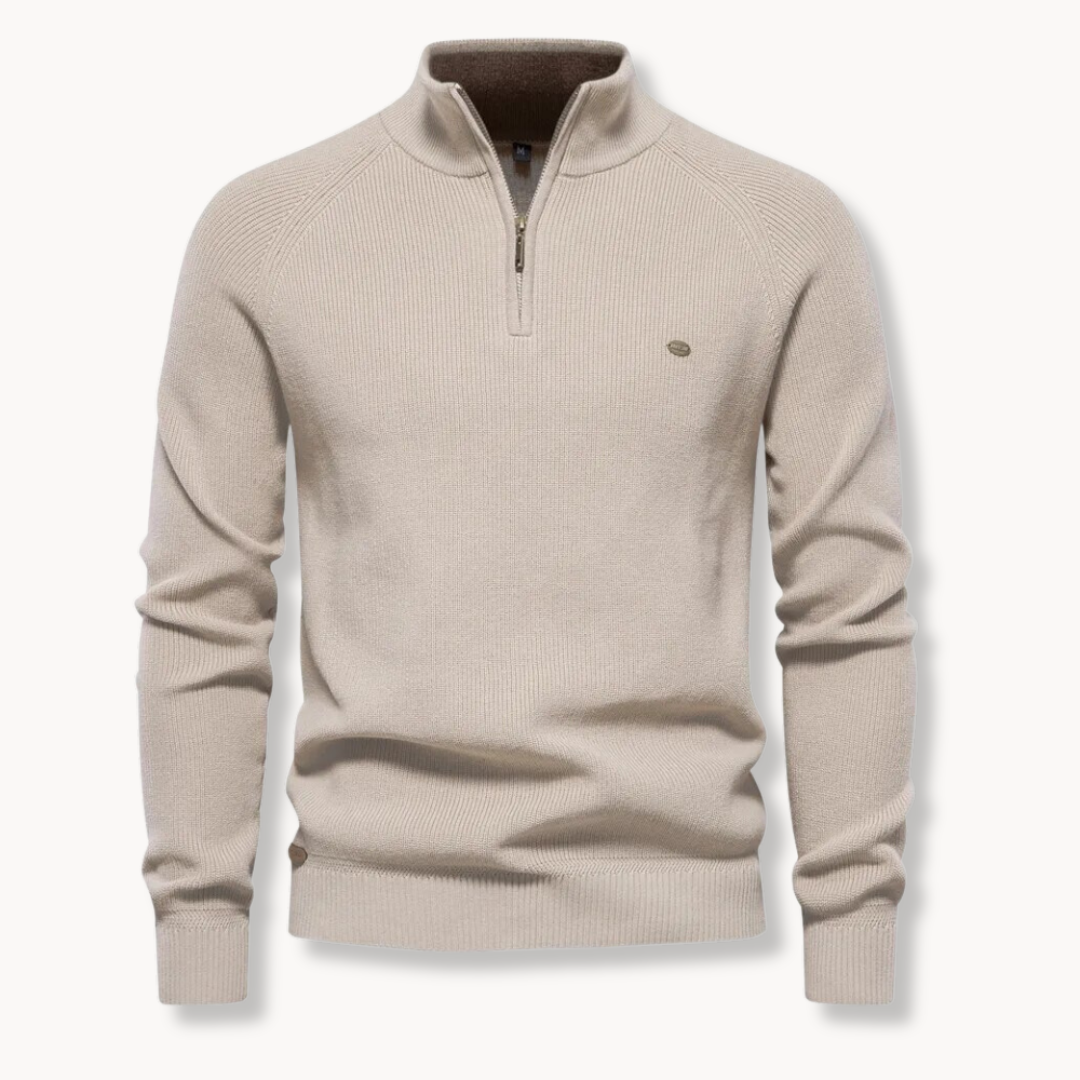 Maglione da uomo – Misto cotone – Vestibilità classica – Collo con mezza zip – Rifiniture a coste 1