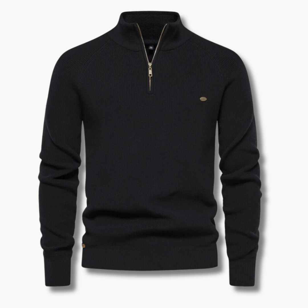 Maglione da uomo – Misto cotone – Vestibilità classica – Collo con mezza zip – Rifiniture a coste 2