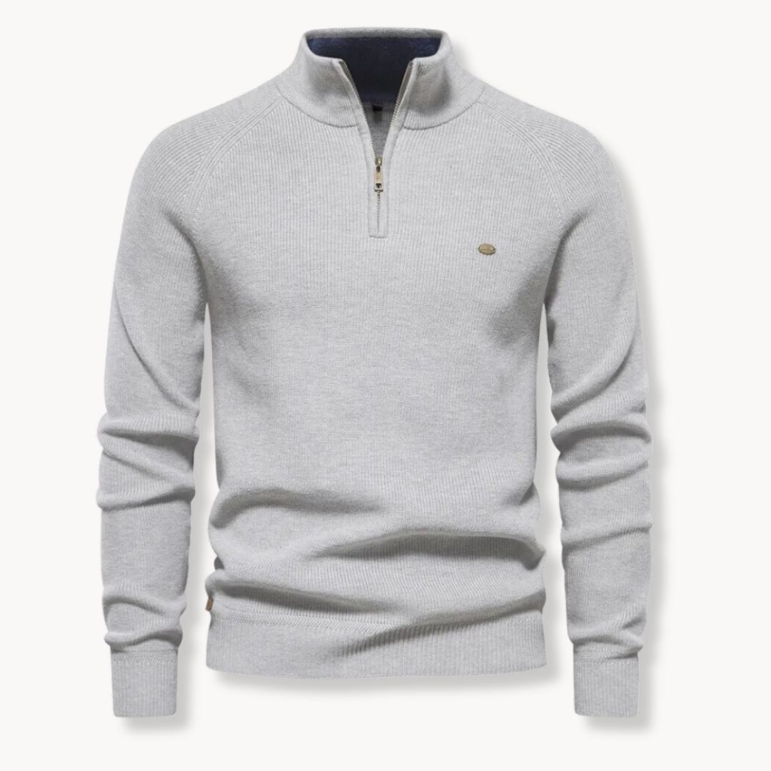 Maglione da uomo – Misto cotone – Vestibilità classica – Collo con mezza zip – Rifiniture a coste 3