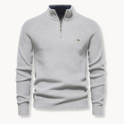 Maglione da uomo – Misto cotone – Vestibilità classica – Collo con mezza zip – Rifiniture a coste 3