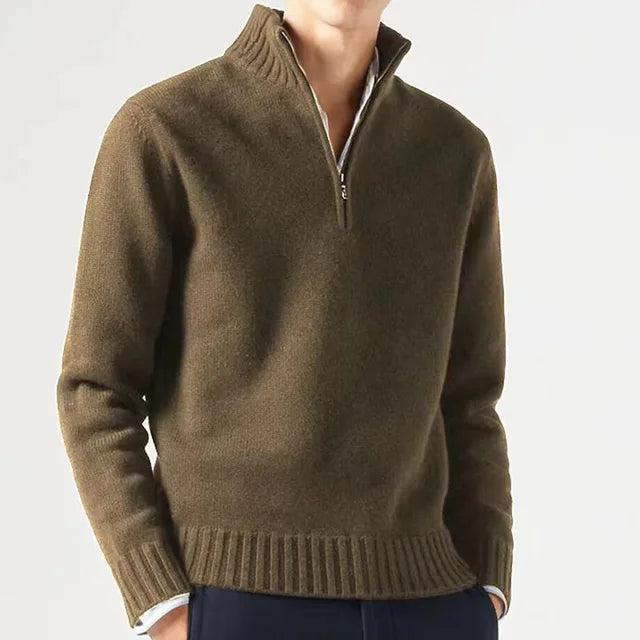 Maglione da uomo con cerniera a un quarto - Tessuto in maglia morbida - Collo alto - Polsini e orlo a coste 9