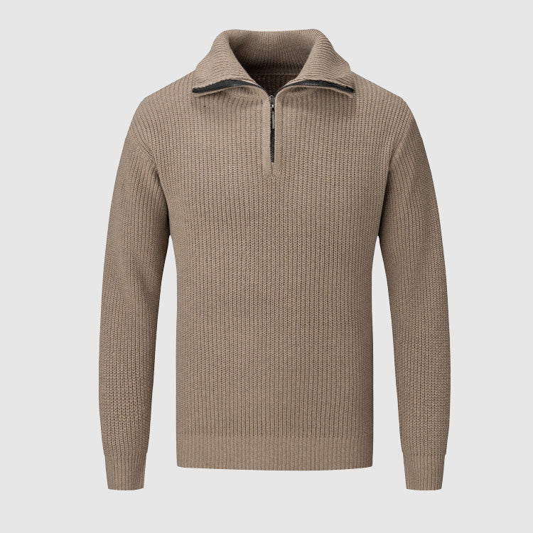 Maglione da uomo con mezza zip - Maglia testurizzata - Collo alto - Polsini e orlo a coste - Abbigliamento casual 0