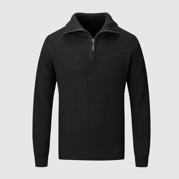 Maglione da uomo con mezza zip - Maglia testurizzata - Collo alto - Polsini e orlo a coste - Abbigliamento casual 2