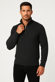Maglione da uomo con mezza zip – Maglia testurizzata – Vestibilità su misura – Rifiniture a coste – Morbido al tatto 0