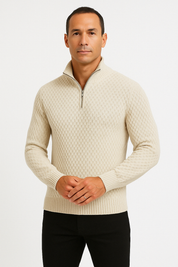 Maglione da uomo con mezza zip – Maglia testurizzata – Vestibilità su misura – Rifiniture a coste – Morbido al tatto 1