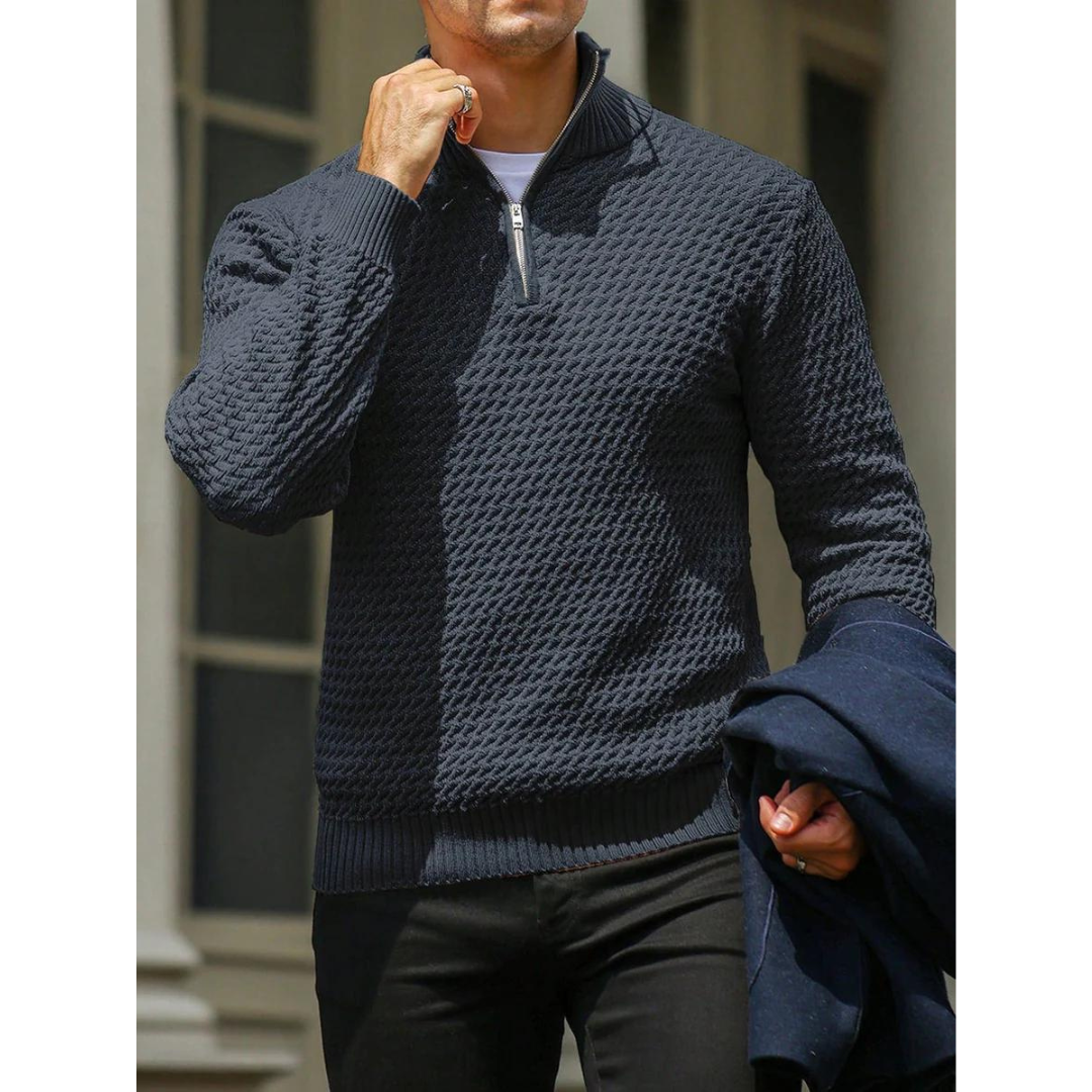 Maglione da uomo con mezza zip – Maglia testurizzata – Vestibilità su misura – Rifiniture a coste – Morbido al tatto 2