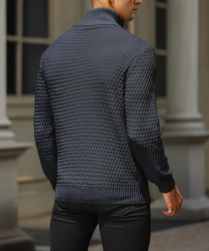 Maglione da uomo con mezza zip – Maglia testurizzata – Vestibilità su misura – Rifiniture a coste – Morbido al tatto 4