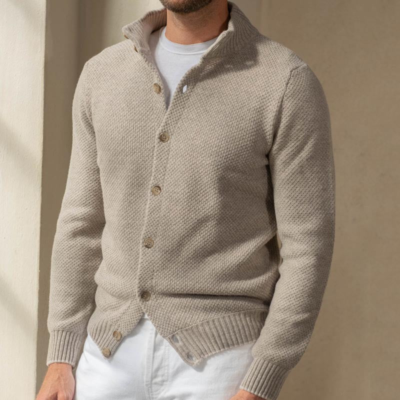 Maglione da uomo in maglia – Vestibilità slim – Collo a scialle – Abbottonatura frontale – Rifiniture a coste 0