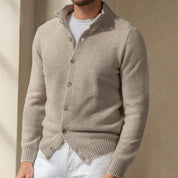 Maglione da uomo in maglia – Vestibilità slim – Collo a scialle – Abbottonatura frontale – Rifiniture a coste 0