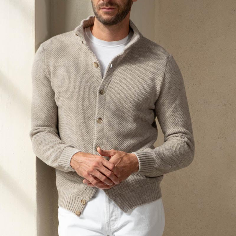Maglione da uomo in maglia – Vestibilità slim – Collo a scialle – Abbottonatura frontale – Rifiniture a coste 1