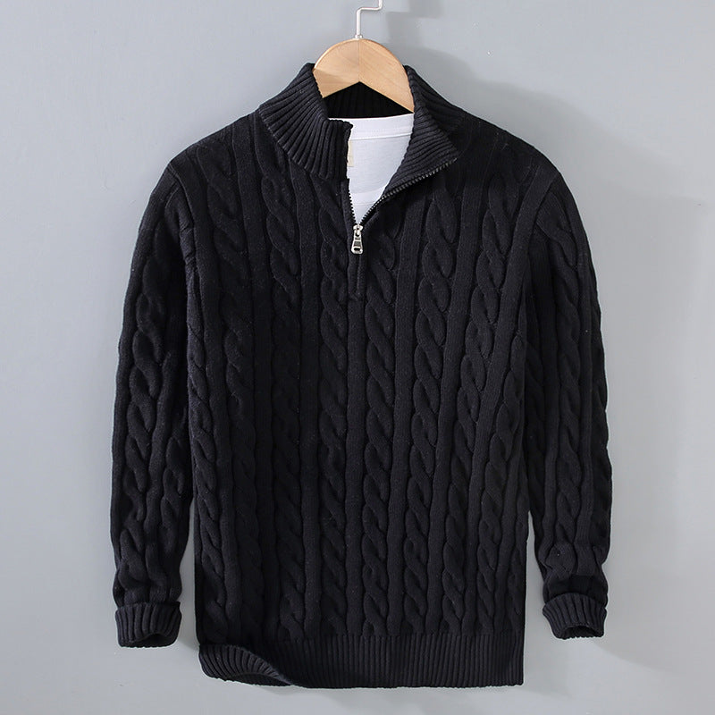Maglione da uomo in maglia a trecce - Zip a un quarto - Collo e polsini a coste - Caldo ed elegante 0