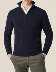Maglione da uomo in maglia a trecce – Misto lana – Mezza cerniera – Collo alto – Vestibilità casual elegante 0