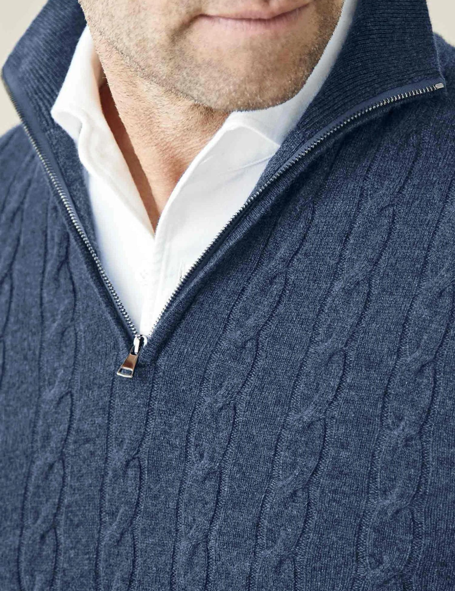 Maglione da uomo in maglia a trecce – Misto lana – Mezza cerniera – Collo alto – Vestibilità casual elegante 2
