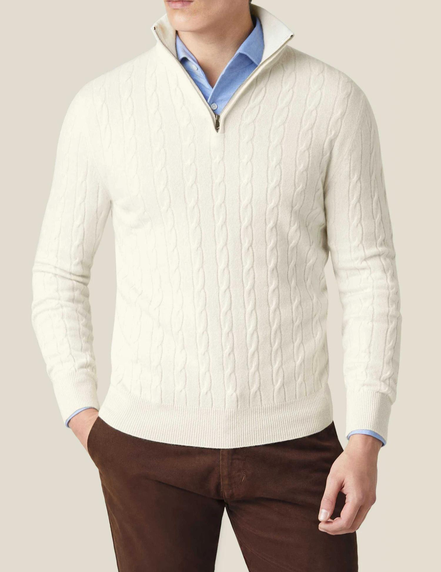 Maglione da uomo in maglia a trecce – Misto lana – Mezza cerniera – Collo alto – Vestibilità casual elegante 3