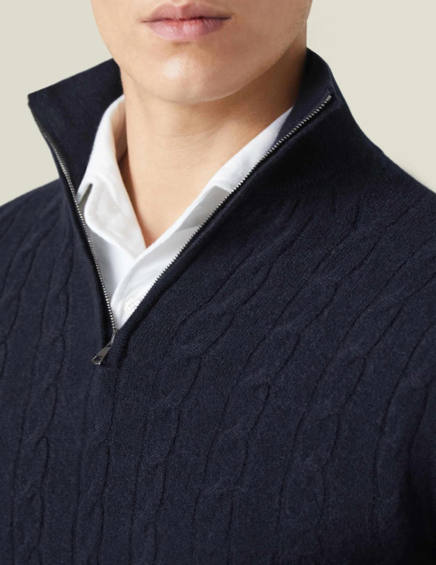 Maglione da uomo in maglia a trecce – Misto lana – Mezza cerniera – Collo alto – Vestibilità casual elegante 4