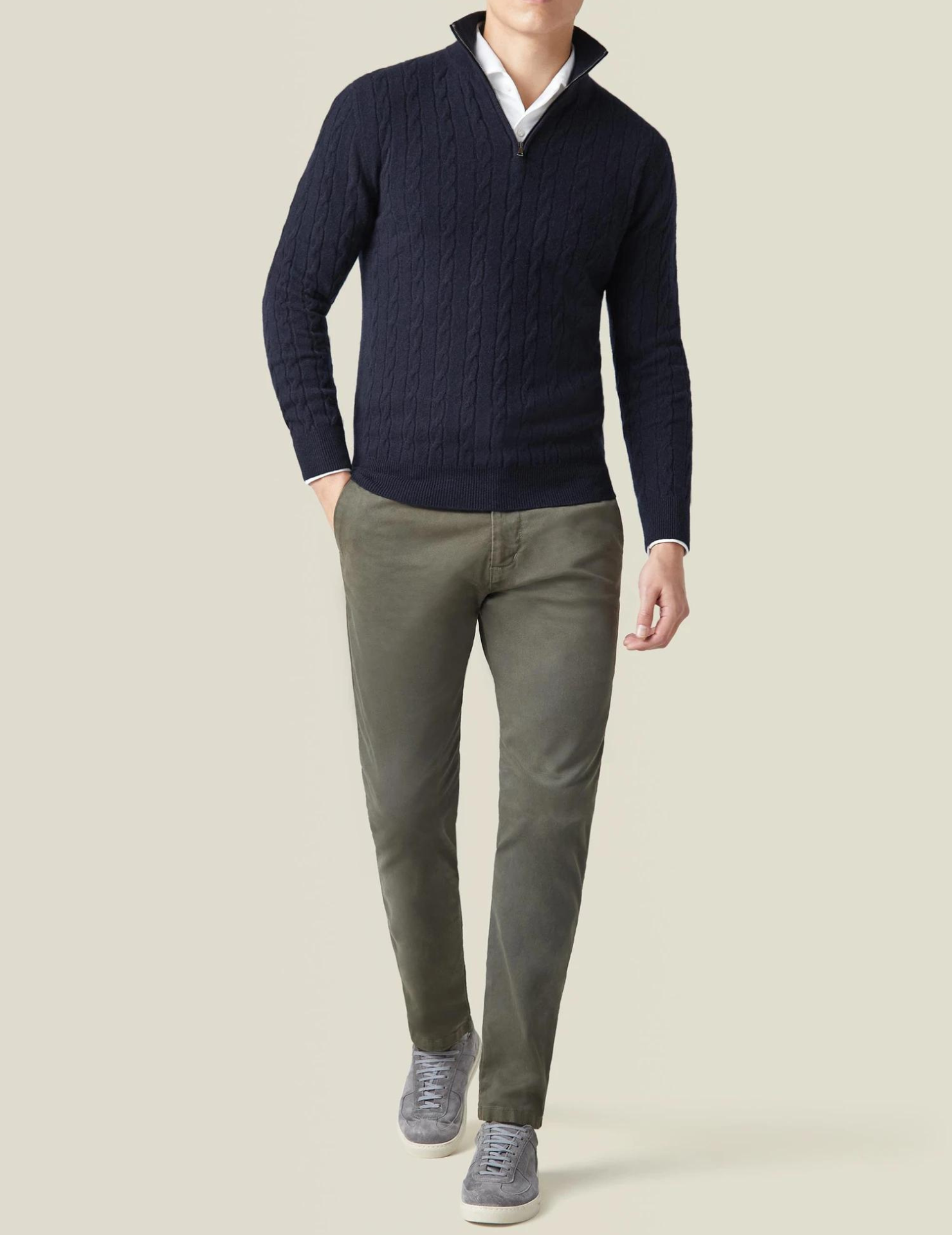Maglione da uomo in maglia a trecce – Misto lana – Mezza cerniera – Collo alto – Vestibilità casual elegante 5