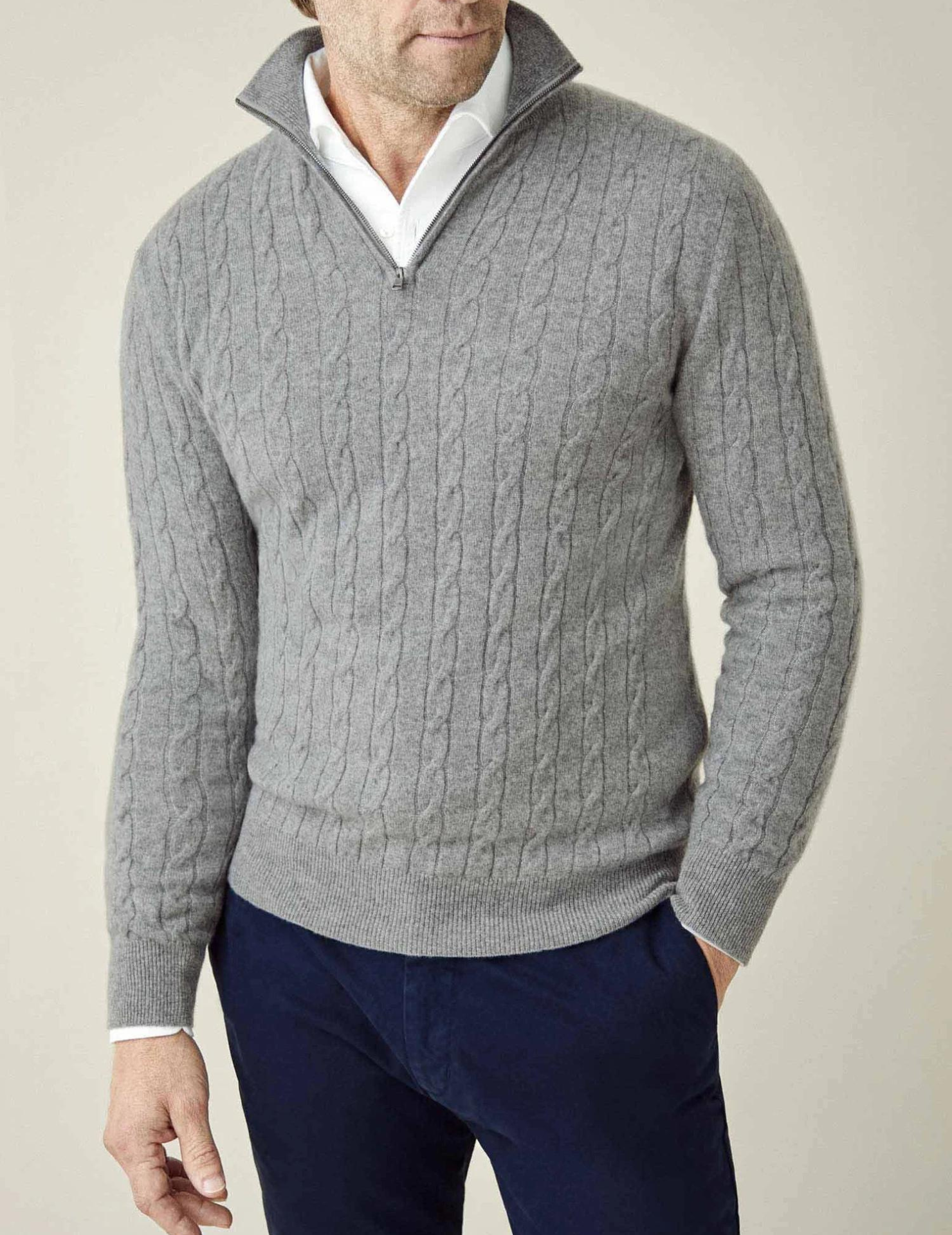 Maglione da uomo in maglia a trecce – Misto lana – Mezza cerniera – Collo alto – Vestibilità casual elegante 7