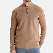 Maglione dolcevita da uomo – Misto lana – Vestibilità slim – Maglia a coste con abbottonatura 0