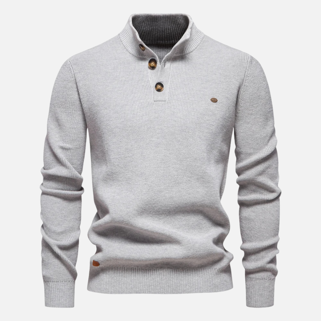 Maglione dolcevita da uomo – Misto lana – Vestibilità slim – Maglia a coste con abbottonatura 3