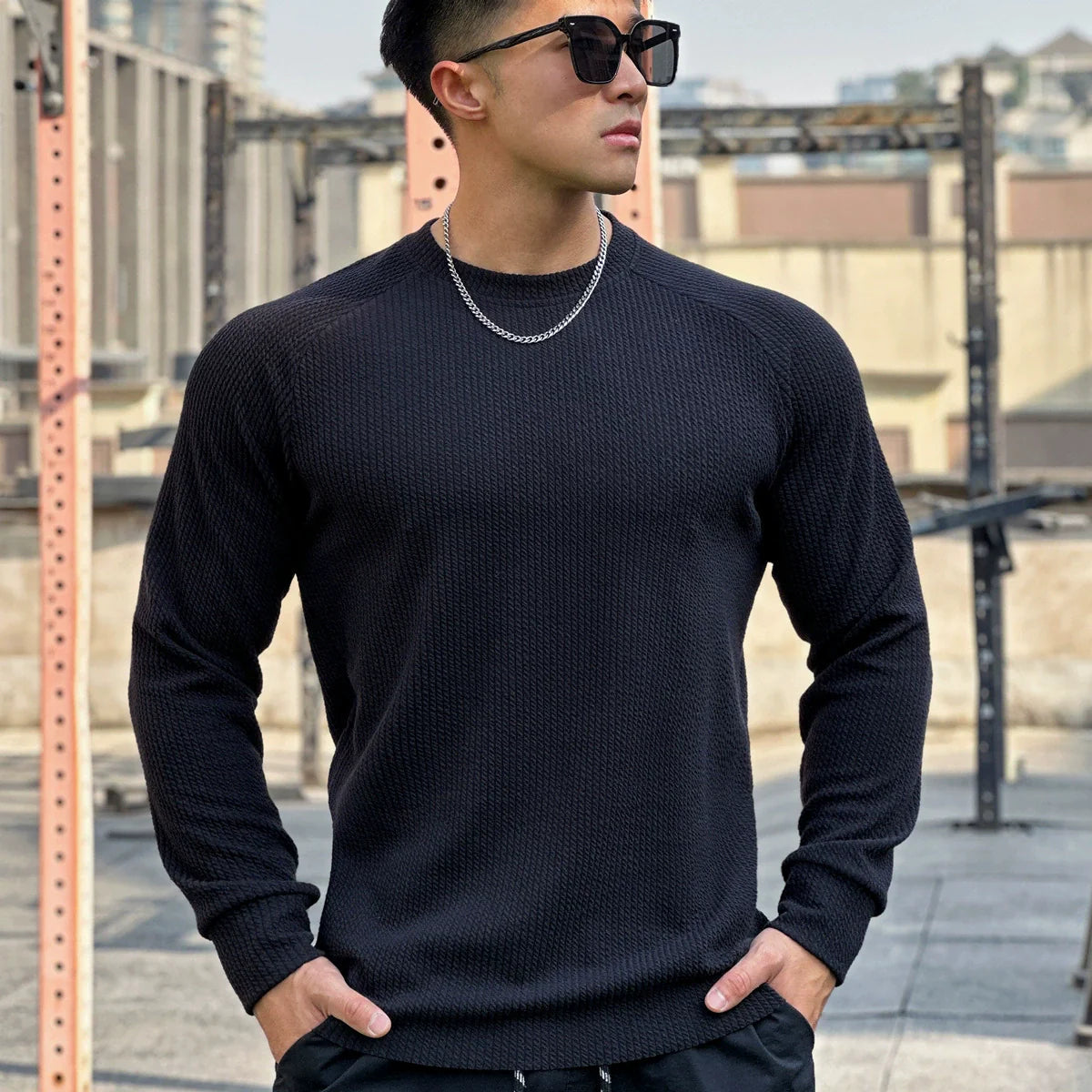 Maglione girocollo a coste da uomo 0