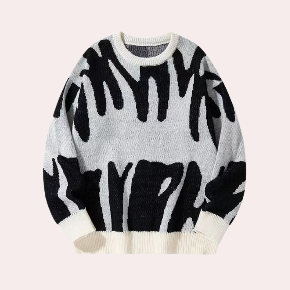 Maglione lavorato a maglia da uomo - Design astratto - Girocollo - Manica lunga - Polsini a coste 0