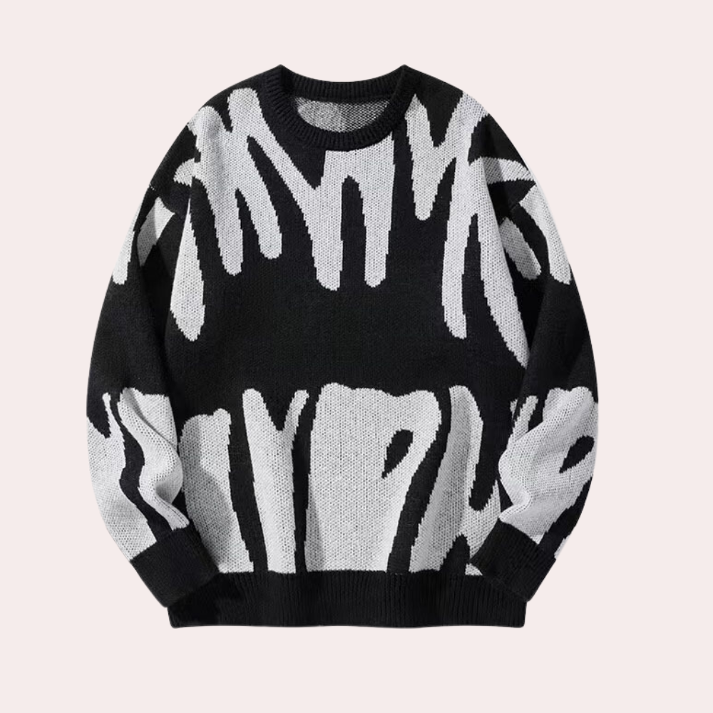 Maglione lavorato a maglia da uomo - Design astratto - Girocollo - Manica lunga - Polsini a coste 1