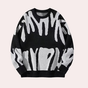 Maglione lavorato a maglia da uomo - Design astratto - Girocollo - Manica lunga - Polsini a coste 1