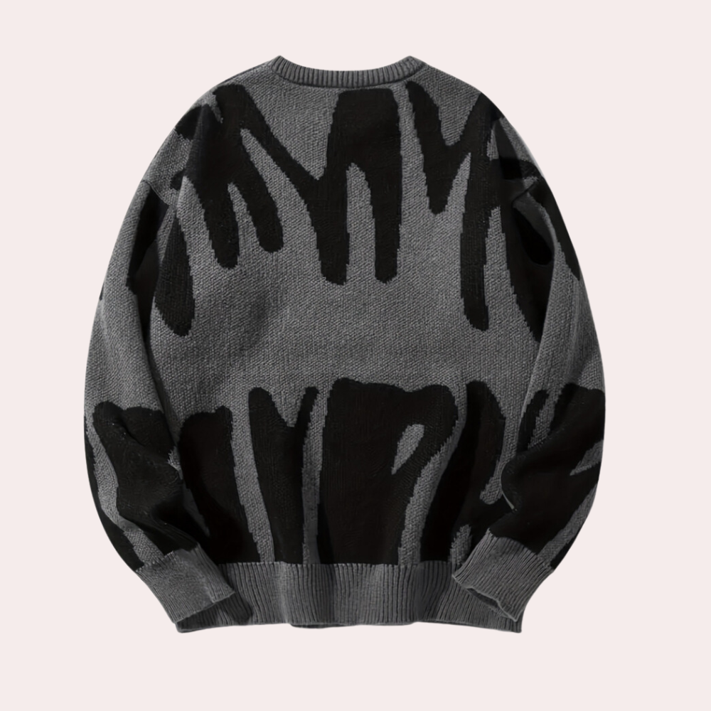 Maglione lavorato a maglia da uomo - Design astratto - Girocollo - Manica lunga - Polsini a coste 2
