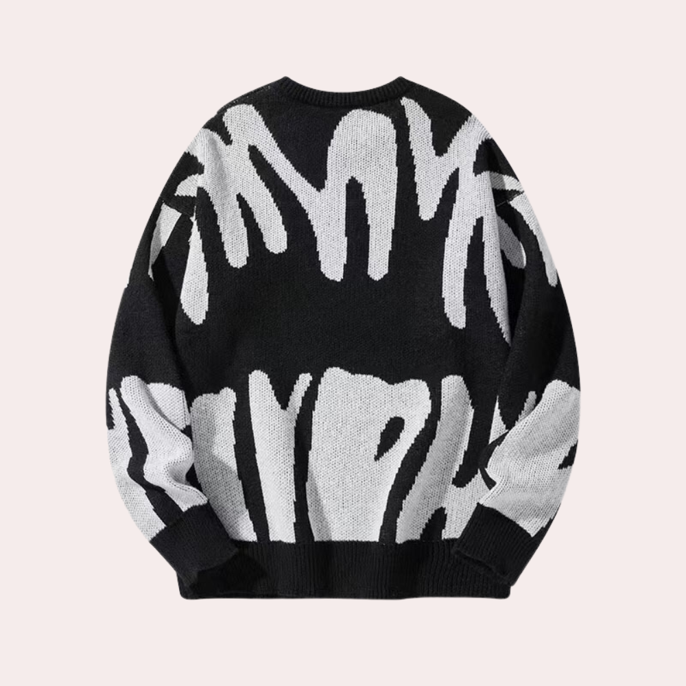 Maglione lavorato a maglia da uomo - Design astratto - Girocollo - Manica lunga - Polsini a coste 3