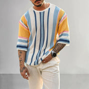 Maglione lavorato a maglia da uomo - Manica corta - Motivo a righe - Vestibilità comoda e casual 3