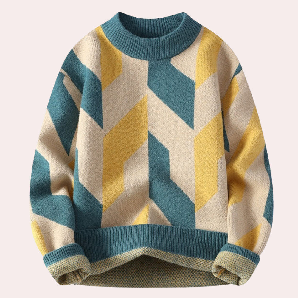 Maglione lavorato a maglia da uomo - Motivo geometrico - Girocollo - Vestibilità comoda - Manica lunga 0