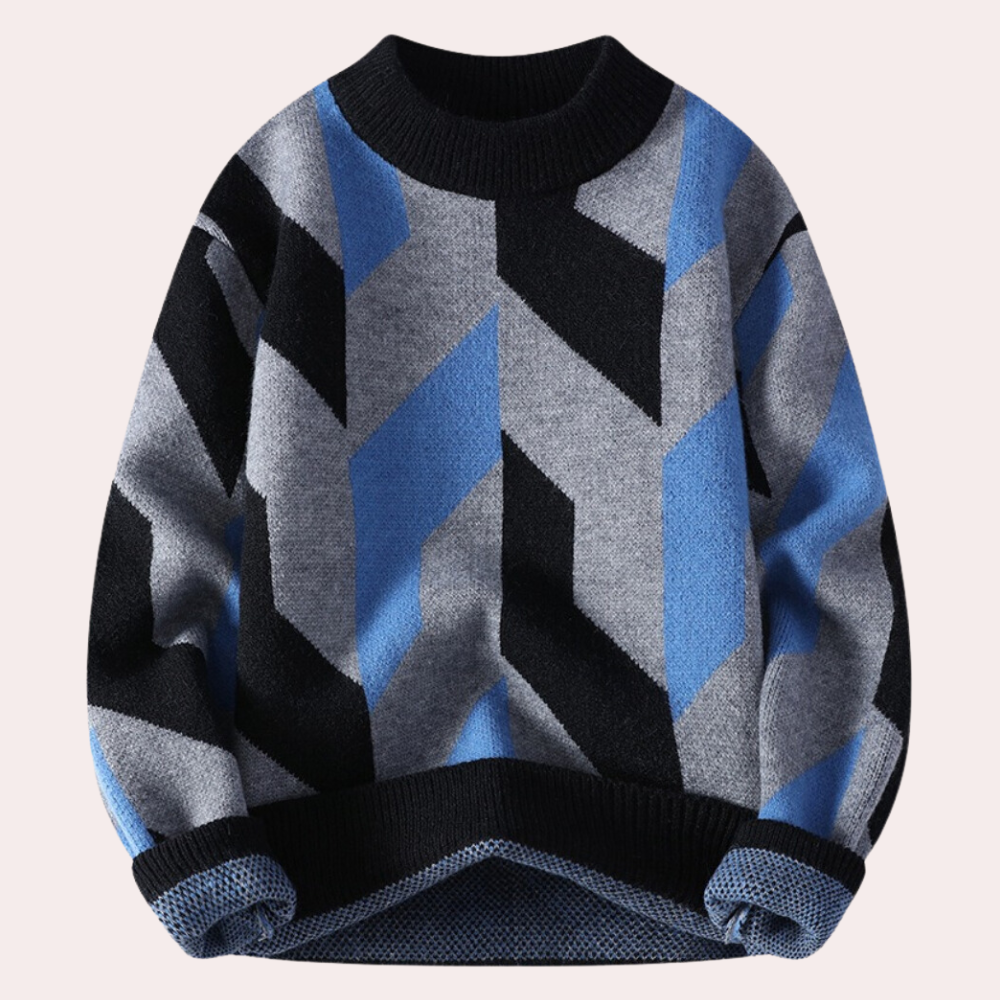 Maglione lavorato a maglia da uomo - Motivo geometrico - Girocollo - Vestibilità comoda - Manica lunga 1