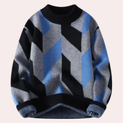 Maglione lavorato a maglia da uomo - Motivo geometrico - Girocollo - Vestibilità comoda - Manica lunga 1